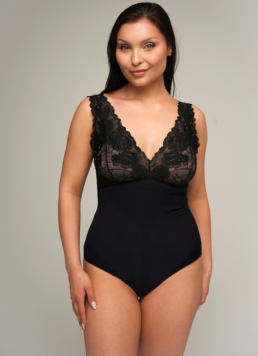 Dámské body Ava 022 Shimmer black - viskóza, krajka, zapínání na patentky