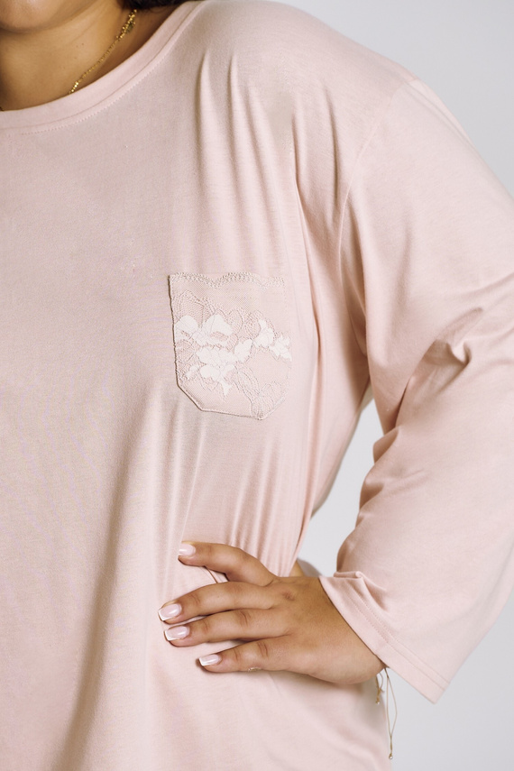 Nori 3468 Taro dámské pyžamo růžové bavlněné 7/8 rukáv pohodlné