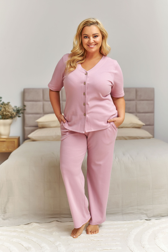 Dámské pyžamo Doctor Nap 7466 plus size bavlna žebrovaná – růžové
