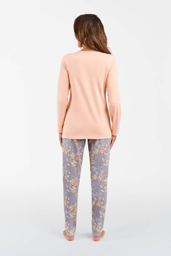 Kasali Dámské pyžamo a kalhoty s dlouhým rukávem Italian Fashion - lososová/potisk
