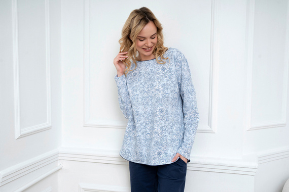 Gracjela Dámské pyžamo s dlouhým rukávem a dlouhými kalhotami Italian Fashion - modrý/zelený potisk