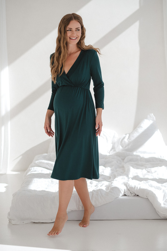 Star Light Těhotenská a kojící bambusová noční košile 7/8 Milk&Love bottle green - prodyšná, pro nemocnici, pohodlné kojení