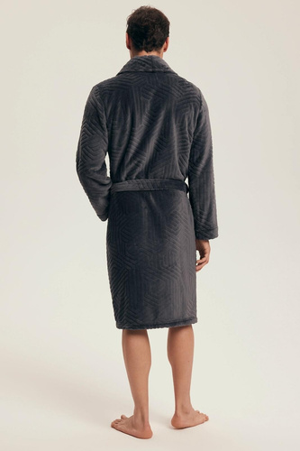 Pánský župan Henderson 43379 Nandu šedý - zavazuje se v pase, délka před kolena