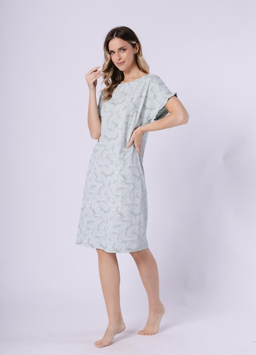 Dámská noční košile 1728 Elif Leveza pea - 100% bavlna, krátký rukáv s volánkem, květinový potisk, délka před kolena