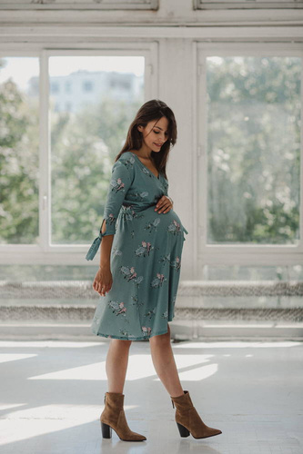 Two Ways MIDI Sukienka ciążowa i do karmienia Milk&Love eukaliptus w hortensje