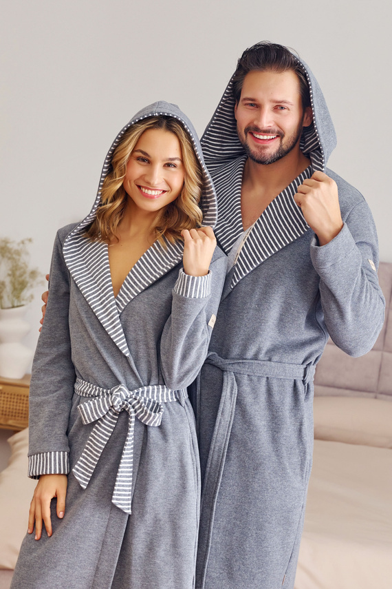 7230 Pánský župan Doctor Nap - bavlna, kapuce, elegantní lemování - tmavě šedý