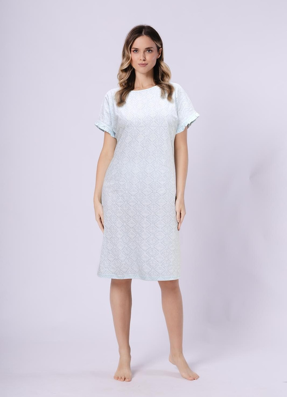 Dámská noční košile 1730 Clea Leveza mint | 100% bavlna | Orientální potisk, krátký rukáv s volánkem, délka před kolena Složení: Dámská noční košile 1730 Clea Leveza mint | 100% bavlna | Orientální potisk, krátký rukáv s volánkem, délka před kolena: slože