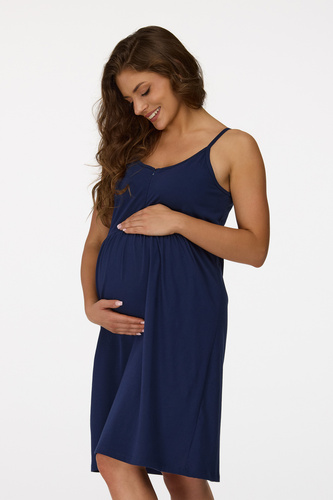 ne. 25 Těhotenská noční košile Senizo námořnická modrá - 100% bavlna, kojící zip, ramínka