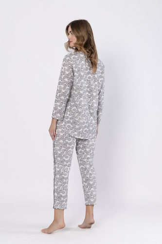 1609 Bronia Leveza pyžamo černé - klasické, zapínání na knoflíky, dlouhý rukáv