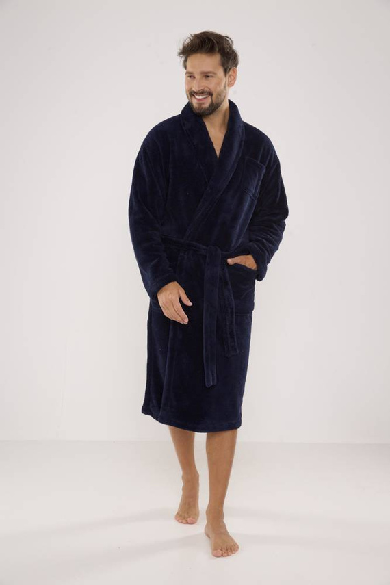811 De Lafense pánský plyšový župan - tmavě modrý