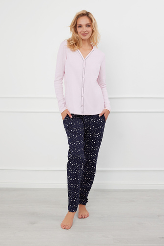 Libra Dámské pyžamo s dlouhým rukávem a kalhotami Italian Fashion - růžová/potisk