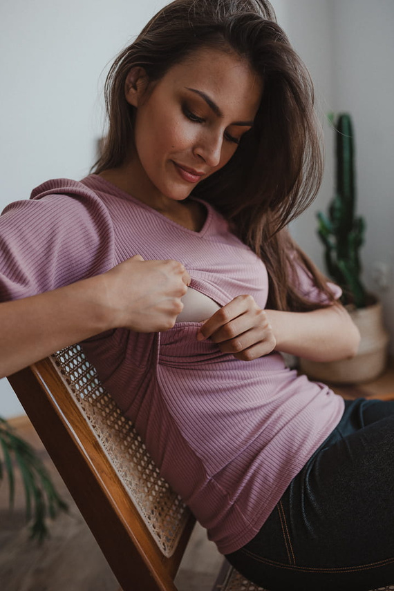 Těhotenská a kojicí halenka Milk&Love Milky Puff žebrovaná buf rukáv