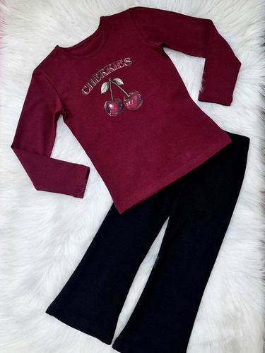 Dívčí halenka Cherries Bambarillo bordó - bavlna, dlouhý rukáv, s potiskem