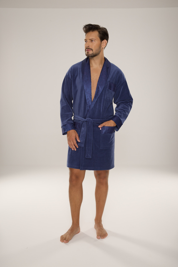 866 Noble Pánský velurový župan De Lafense - krátký, elegantní, bavlna - denim
