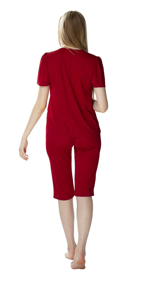 3639 Matylda Dámské pyžamo Mewa vínově-viskozové hedvábí, polský výrobek, 3/4 délka