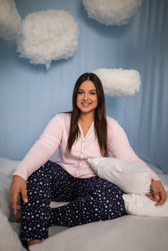 Libra Dámské pyžamo s dlouhým rukávem a kalhotami Italian Fashion - růžová/potisk