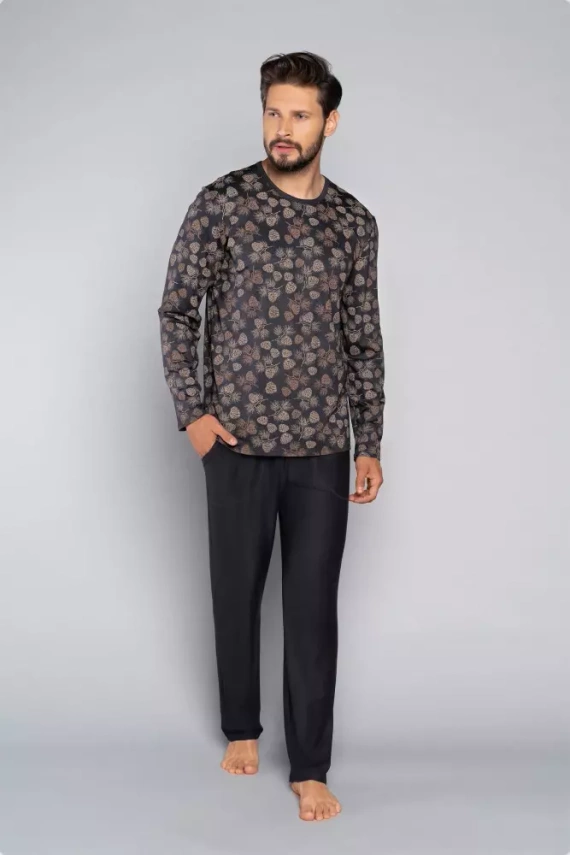 Pinus Pánské pyžamo s dlouhým rukávem, dlouhé kalhoty Italian Fashion- print/graphite