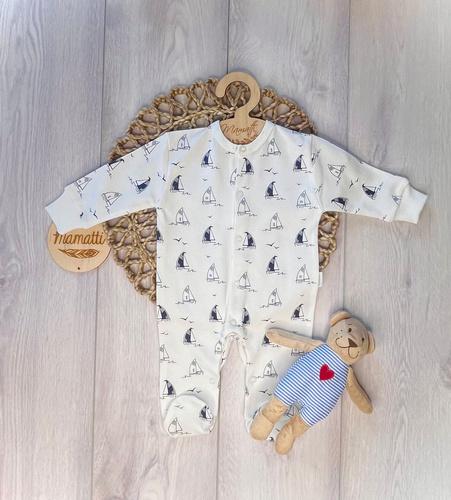 Kojenecký overal Mamatti PA16040 Lodě – bavlněný overal pro miminko