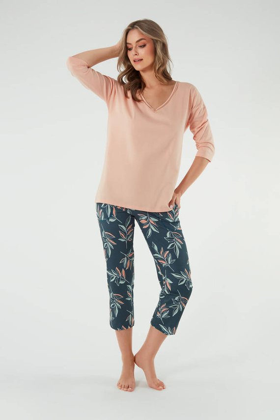 Julietta Dámské pyžamo 3/4 rukávy, 7/8 kalhoty Italská móda - lososová/potisk