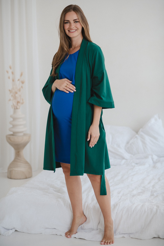 Těhotenský župan Milk&Love bottle green - bavlna s elastanem, pohodlný, rukáv 7/8