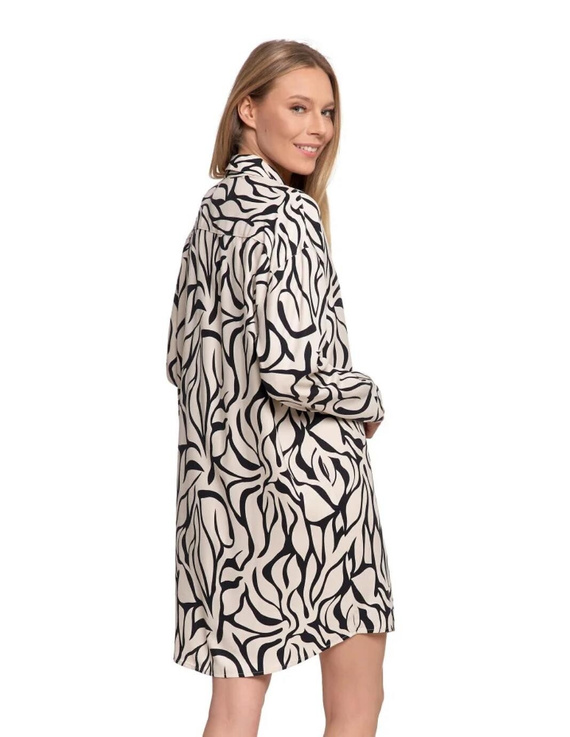 PDK4800-003 Moraj krémová noční košile - viskóza, dlouhý rukáv, zapínání na knoflíky