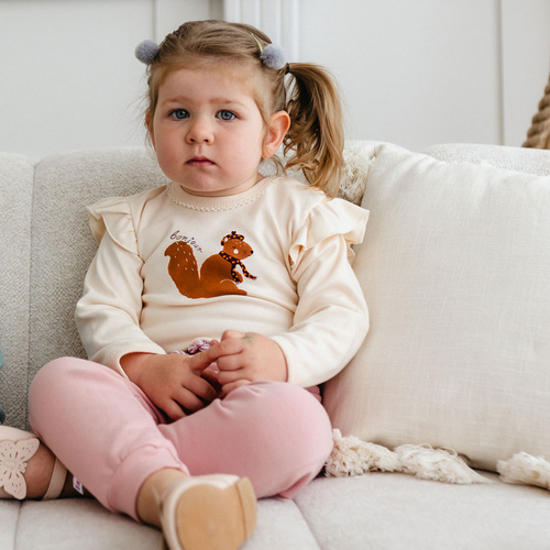 Dětské body Fluffy Tails Eevi - ecru, dlouhý rukáv, volánky na ramenou