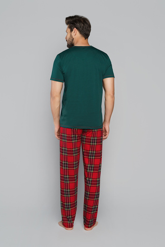 Narvik Pánské pyžamo s krátkým rukávem, dlouhé kalhoty Italian Fashion- zelená/potisk