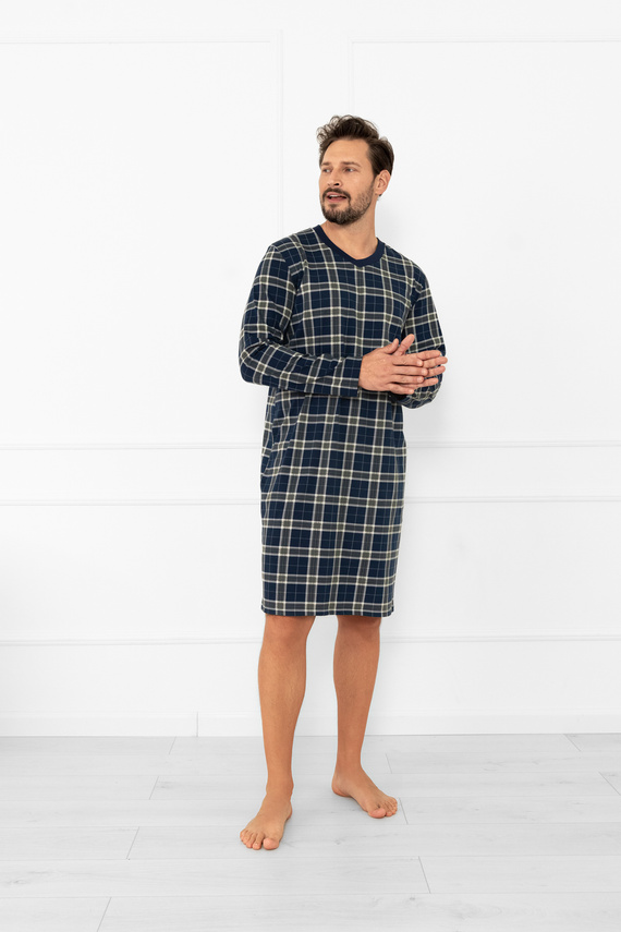 Pánská noční košile Andreas - bavlna, dlouhý rukáv, kostka Italian Fashion