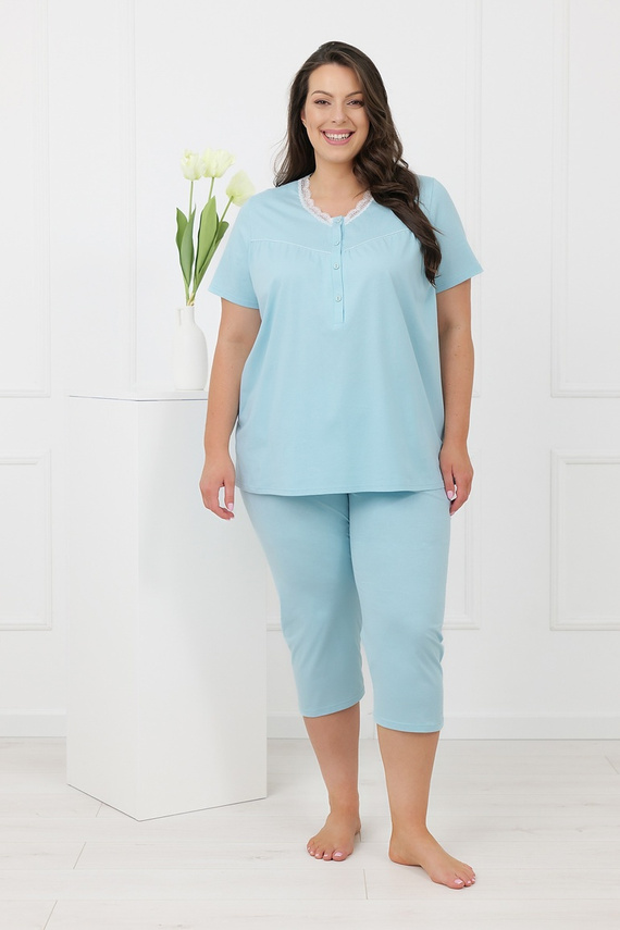 Hemaria Italian Fashion dámská bavlněná 3/4 pyžama plus size tyrkysová