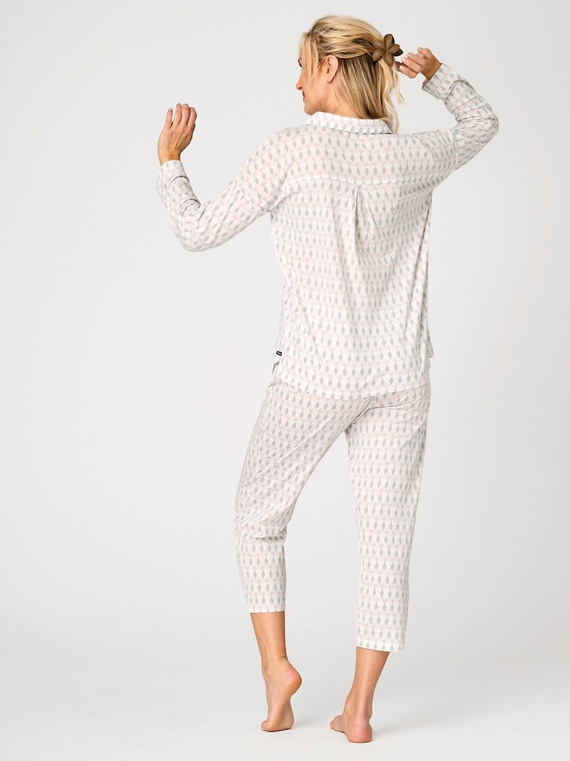 Dámská bavlněná pyžama LNS 879 Key béžová s knoflíky a pastelovým vzorem