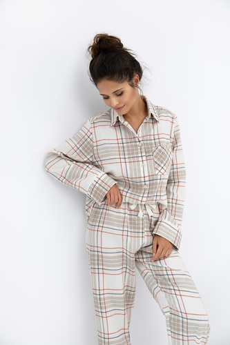 Dámské pyžamo Adalyn Sensis - kostkovaný bavlněný flanel, zapínání na knoflíky