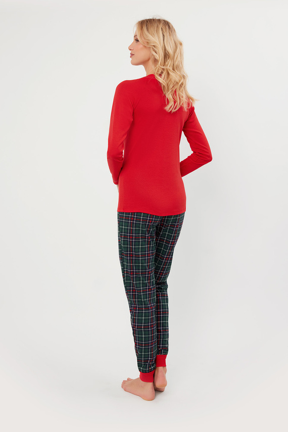 Foggia Dámské pyžamo s dlouhým rukávem a dlouhými kalhotami Italian Fashion - červená/potisk