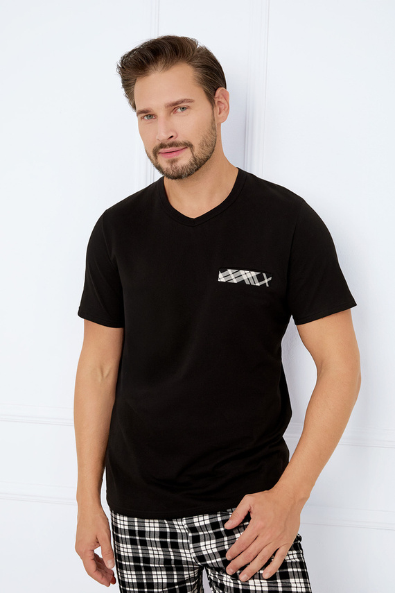 Klark Pánské pyžamo s krátkým rukávem, šortky Italian Fashion - černá/potisk