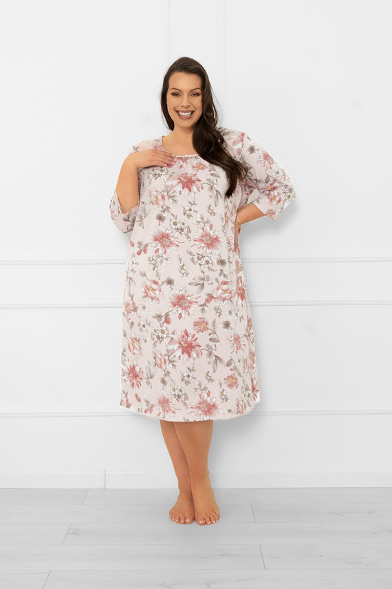 Dámská noční košile Betula - bavlna, 3/4 rukáv, květinový motiv Italian Fashion