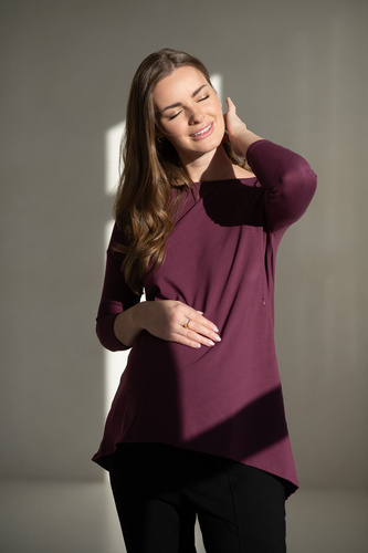 Mommy Těhotenská a kojící tunika Mauve Wine Milk&Love - oversize halenka se skrytými zipy, Oeko-Tex bavlna