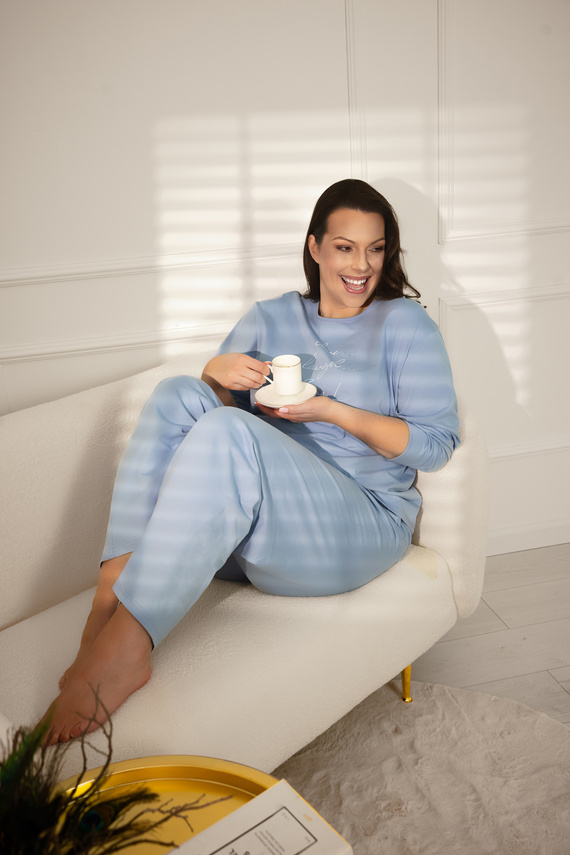 Dámské pyžamo Ksara Italian Fashion - bavlna, dlouhý rukáv a kalhoty s kapsami - ocelové