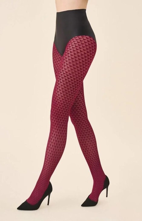 1233 Punčocháče Cherie Gabriella 60 den vínové - vzor srdce, 3D