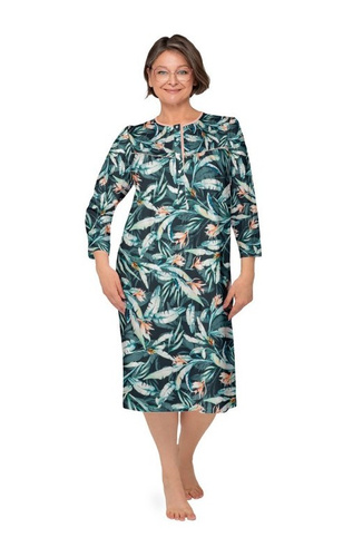 Bogna II 204 Noční košile Martel zelená tmavá 29- bavlněná noční košile s dlouhým rukávem, zapínání na knoflíky, ideální jako dárek pro babičku