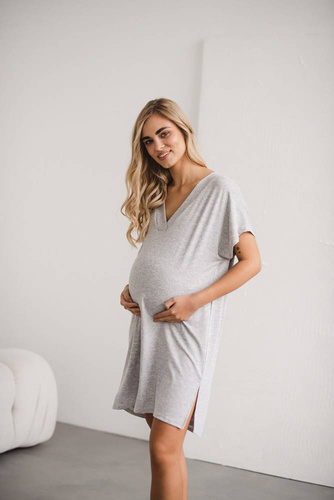 Moon wiskozowa koszula nocna ciążowa i do karmienia Milk&Love jasny szary melanż
