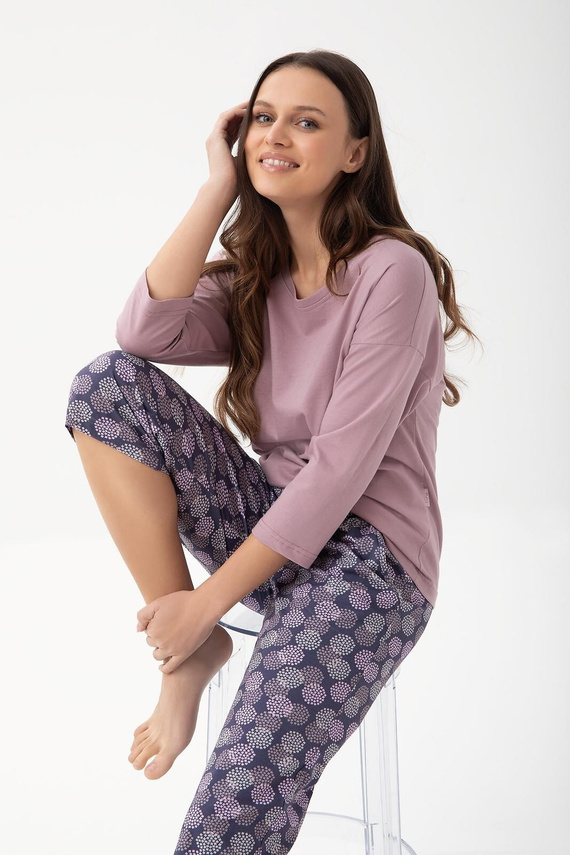 344 Dámské pyžamo Luna cocoa - bavlna, 3/4 rukáv, pohodlné a prodyšné