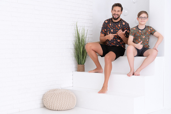 Westernové chlapecké pyžamo s krátkým rukávem, kalhoty Italian Fashion - olivová/grafitová barva