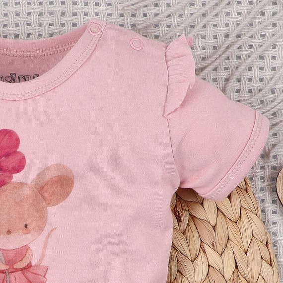 Dětské body Nini Little Mouse organická bavlna zapínání na rameni krátký rukáv