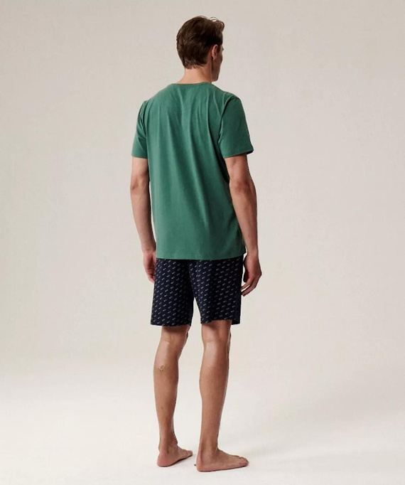 Pánské pyžamo NMP-395 - zelená a tmavě modrá bavlna, krátký rukáv, lehké a pohodlné na léto