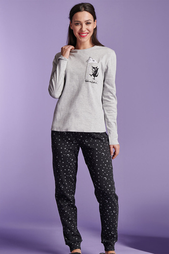 Shearly Dámské pyžamo Sorbetto grey - 100% bavlna, 3D aplikace, kalhoty se šňůrkou na stažení