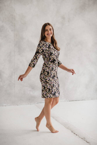 Milky Classic Sukienka do karmienia Milk&Love rękaw 3/4 czarna w kwiatuszki