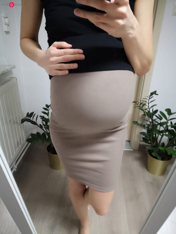 Spódnica ciążowa Tummy z dzianiny w prążki Milk&Love cappuccino