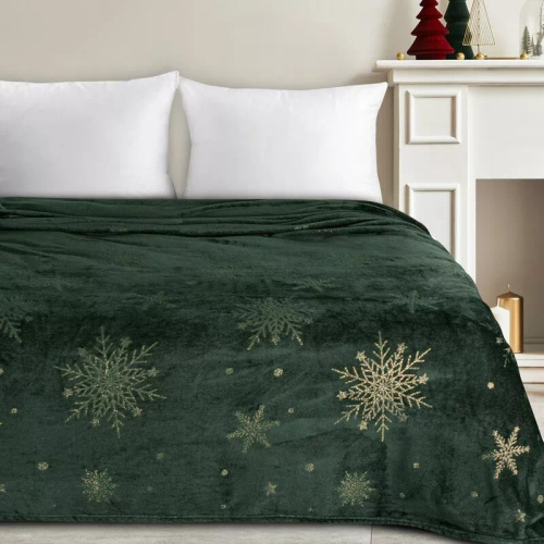 Eurofirany Vánoční přikrývka zelená - měkký přehoz z mikrovlákna, 240 g/m²