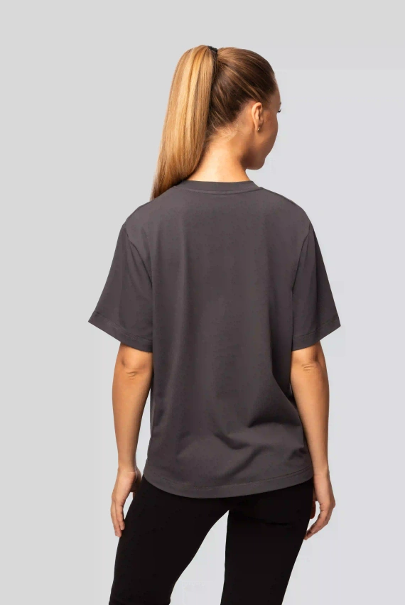 Dámské bavlněné tričko Urban v grafitové barvě - krátký rukáv, klasický střih, módní s rozparky | Vysoce kvalitní materiál, pružnost