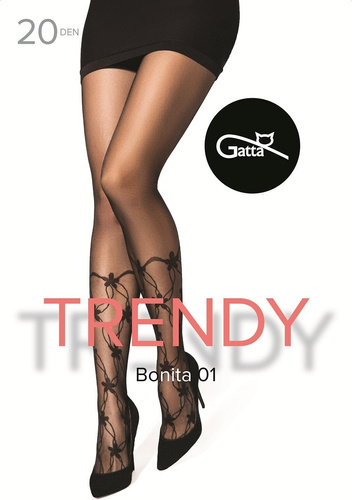 Gatta Trendy Bonita wz.01 20 den – černé punčochové kalhoty s květy