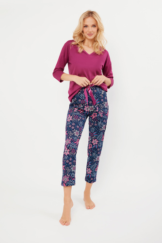 Folk Dámské pyžamo 3/4 rukávy, 7/8 kalhoty Italská móda - ostružina/potisk